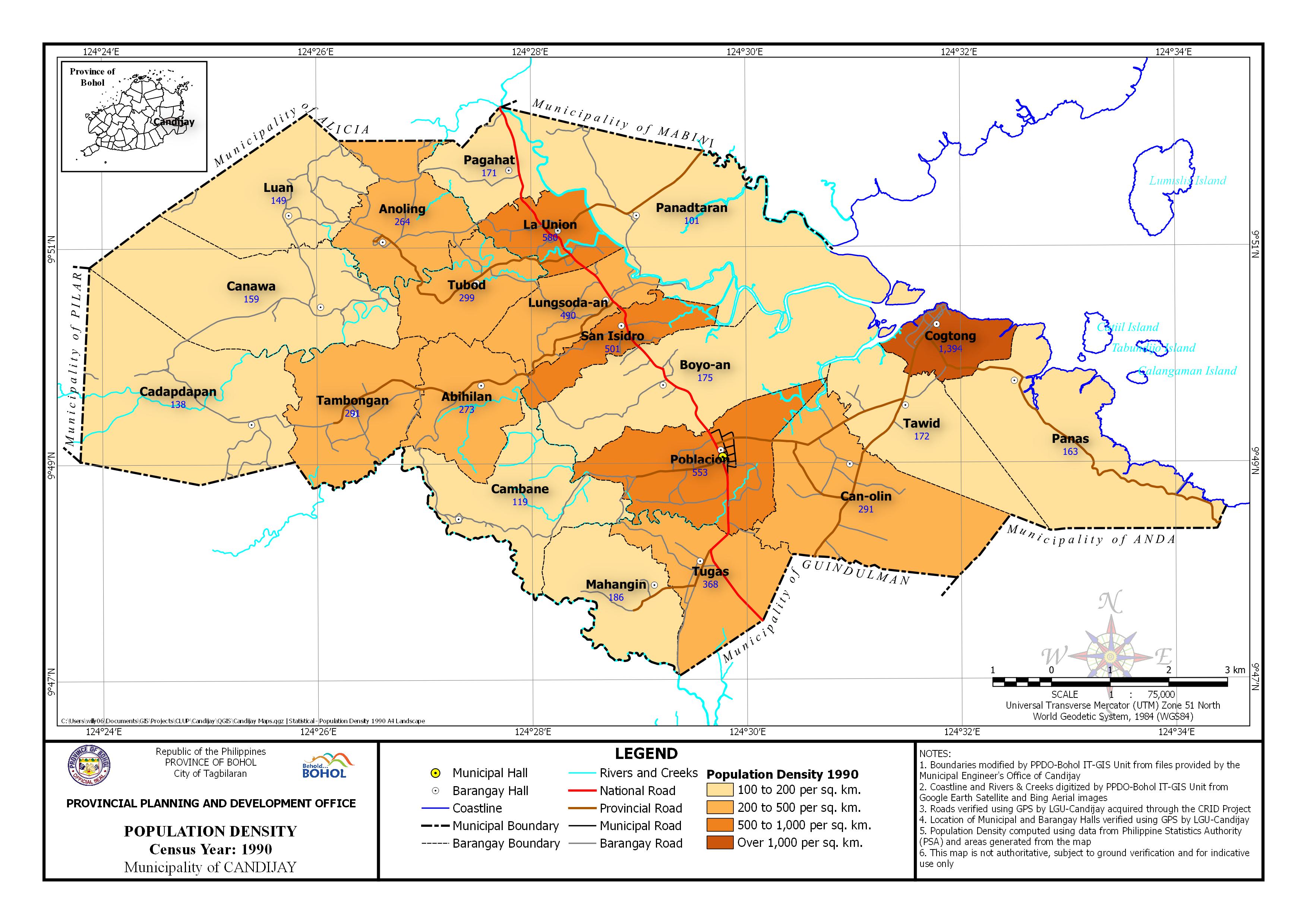 Population Density 1990 Map